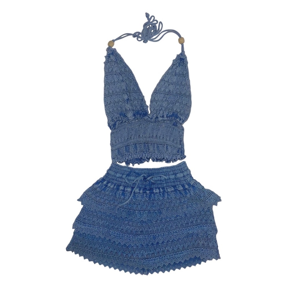 100% Cotton two piece halter and mini skirt set